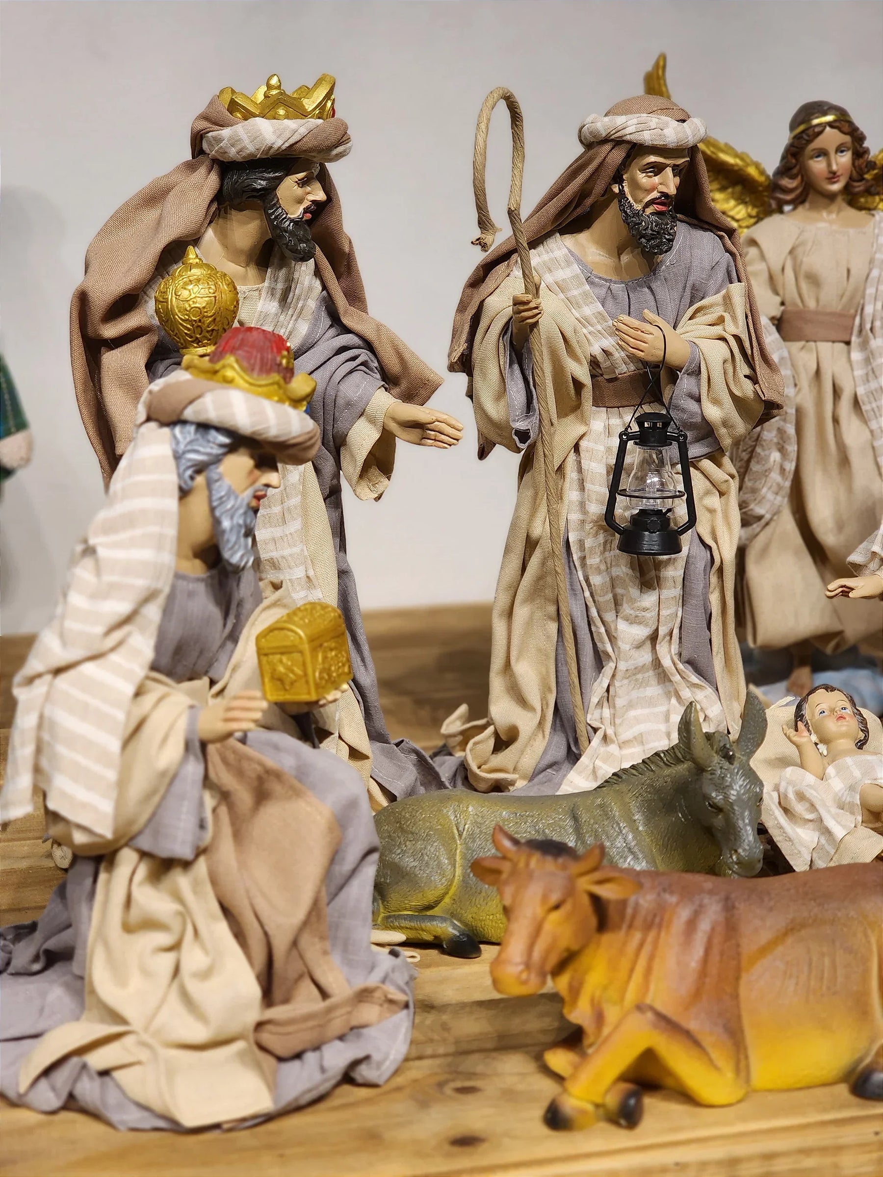 Presépio em Resina com Tecido Natural • 11 Peças • 40cm