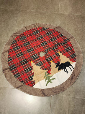 Saia de Árvore de Natal Xadrez Vermelho e Preto com Alce